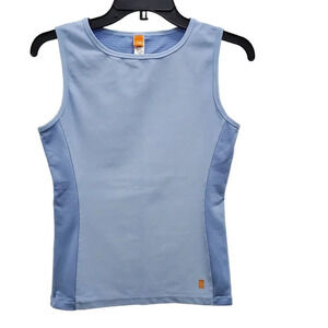Lucy‎ Activewear Two Tone Blue Mesh Panel Side Stretch Fitted Muscle Tank S Long